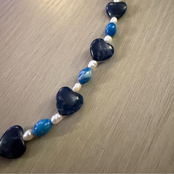 Vintage 90s Handmade Natural Stone & Pearl Necklace OOAK - Picture 3 of 6